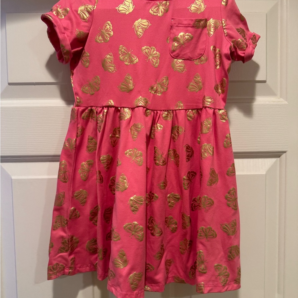 Pink Dress with Gold Leaf Print